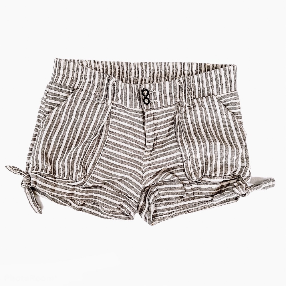 Jolt Cream Tan Striped Faux Tie  Casual Summer Cotton Shorts Size 1 Junior